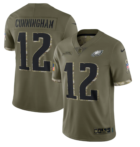 Men's Philadelphia Eagles #12 Randall Cunningham Olive 2022 Salute To Service Limited Stitched Jersey